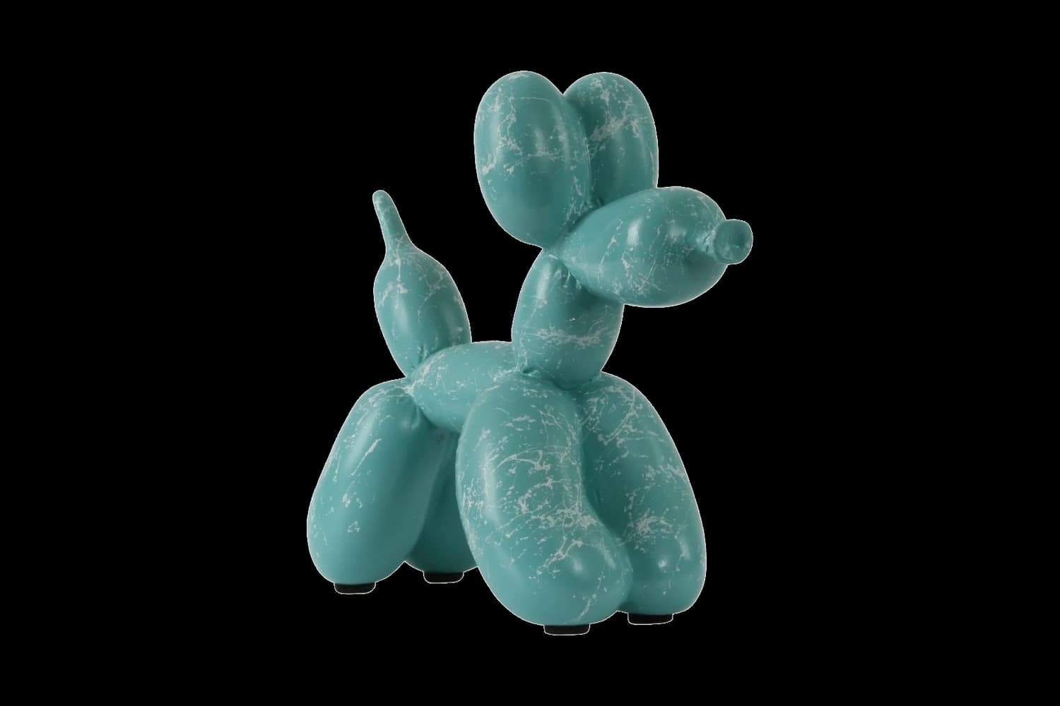 Aqua White Marble balloon dog sculpture, 18 cm, hand-painted by Yappiedogs