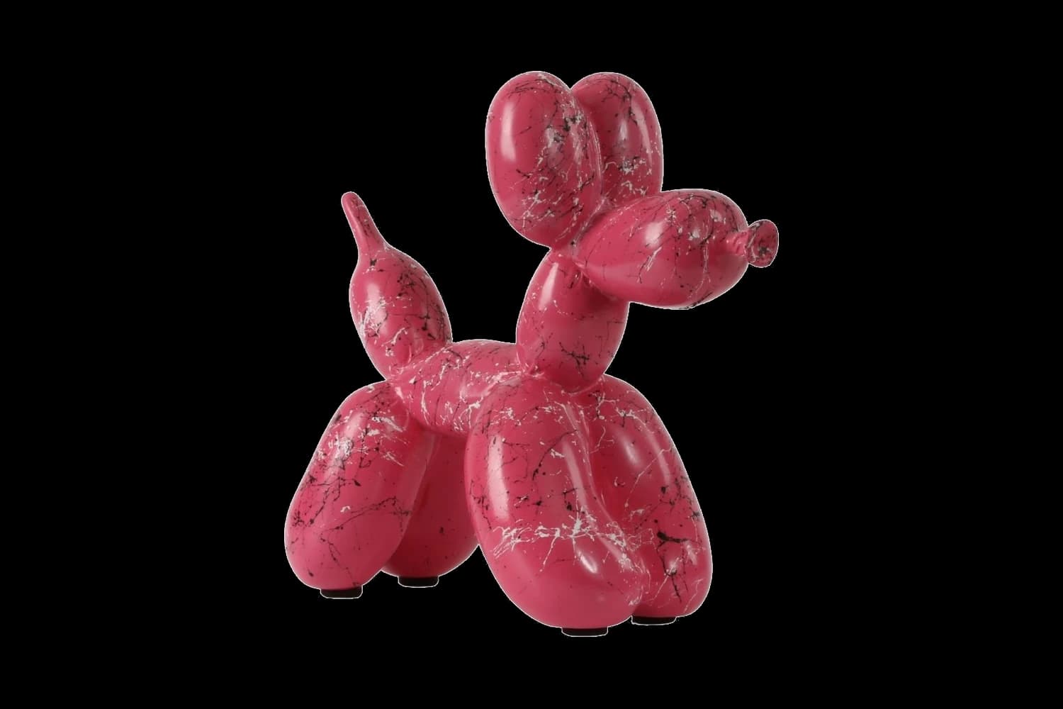 Berry Pink Black & White Marble balloon dog sculpture, 18 cm, hand-painted by Yappiedogs