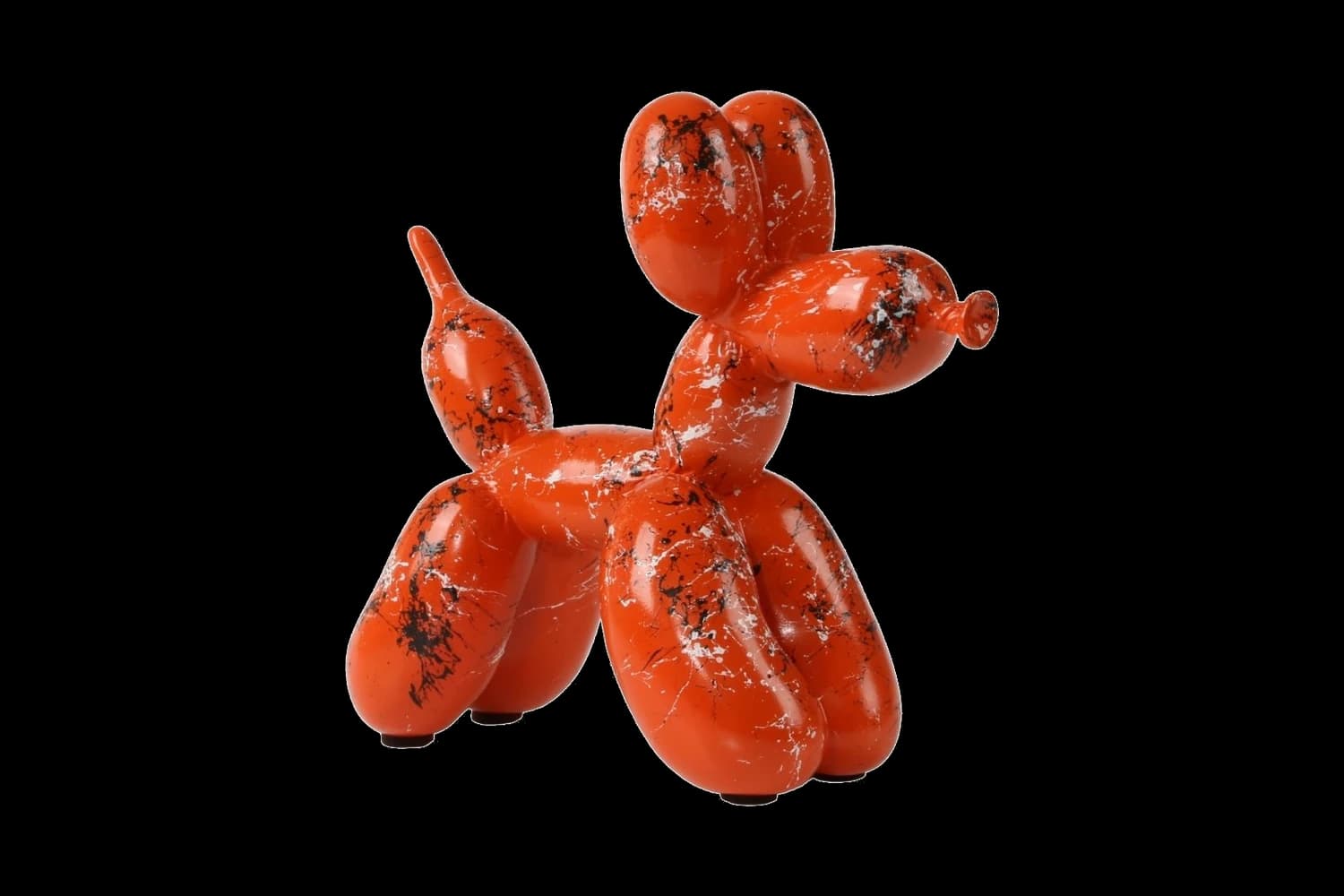 Orange Black & White Marble balloon dog sculpture, 18 cm, hand-painted by Yappiedogs
